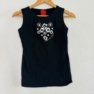 Pedro del Hierro Black Floral Heart Detail Tank Top Size Small